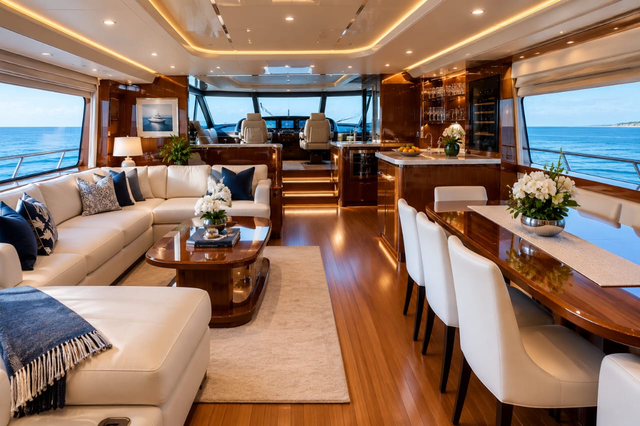 Salon principal avec salle à manger luxueuse